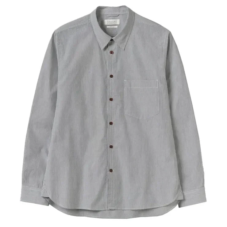 Toast Menswear Fine Stripe Cotton Shirt Ecru / Slate - Image 2
