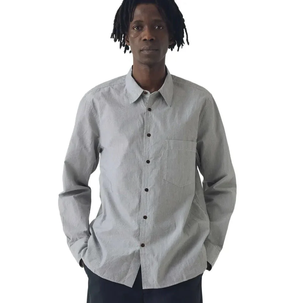 Toast Menswear Fine Stripe Cotton Shirt Ecru / Slate - Image 4