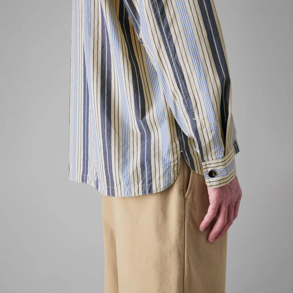 Toast Menswear Half Placket Striped Shirt Ecru / Mixed Blues - Image 3