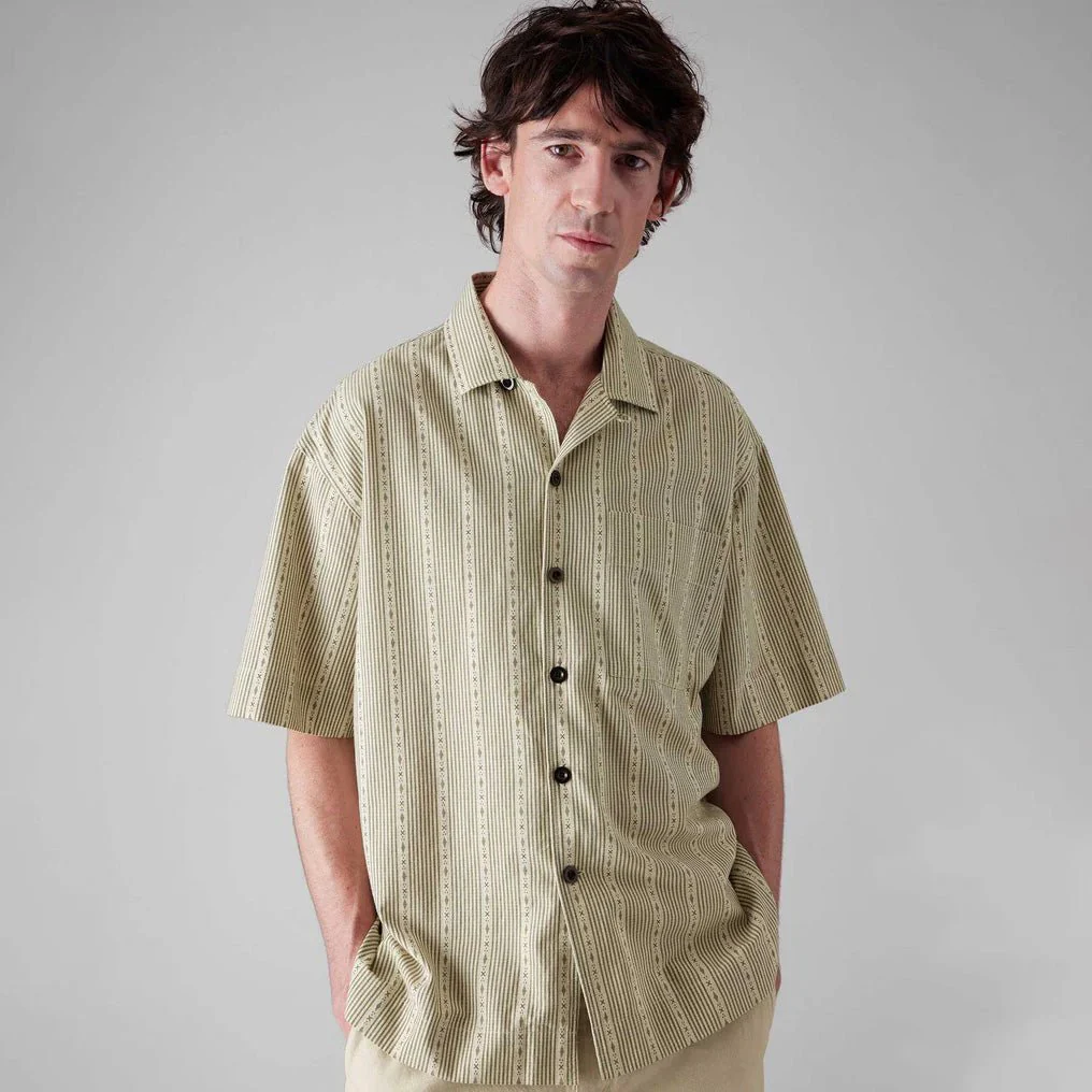 Toast Menswear Kite Stripe Cotton Shirt Olive