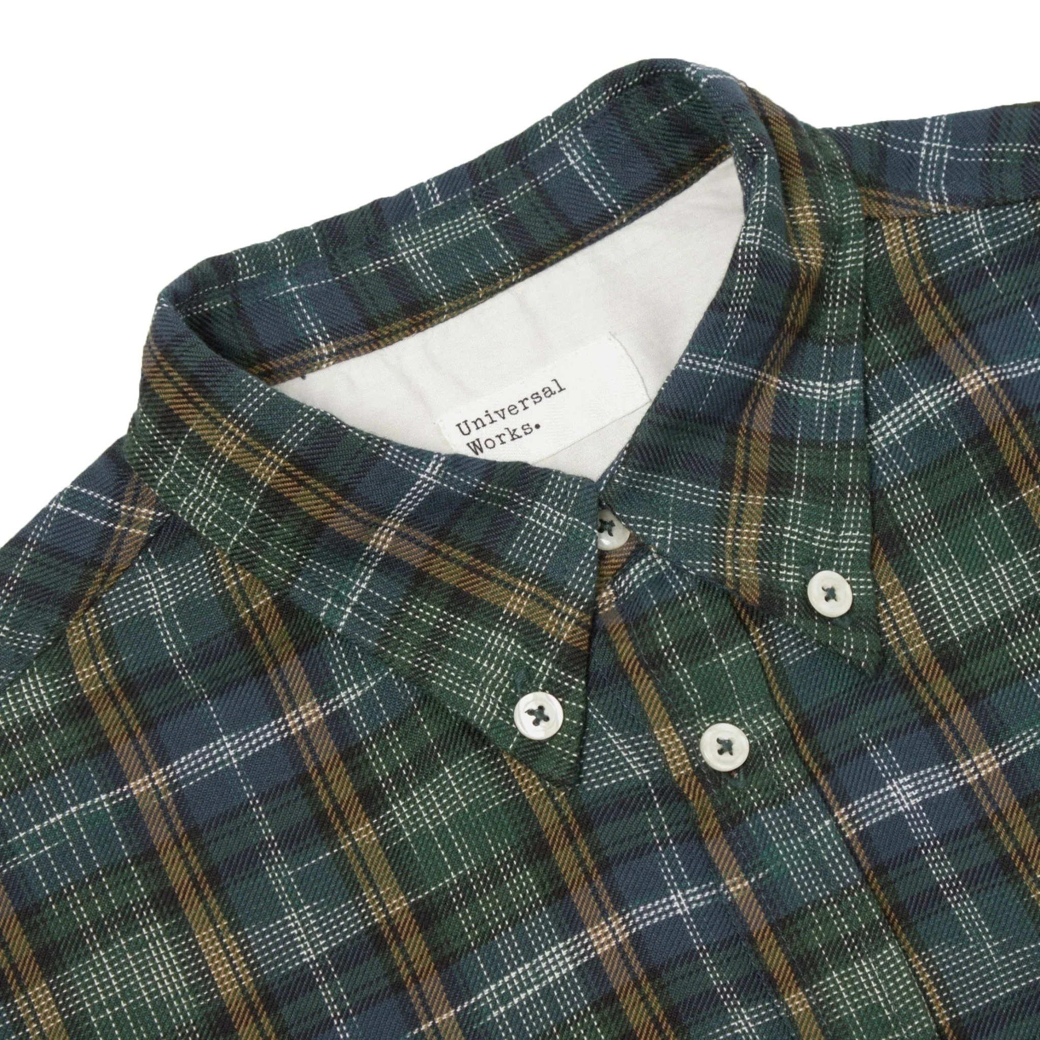 Universal Works Daybrook Shirt Ikat Twill Check Green - Image 2