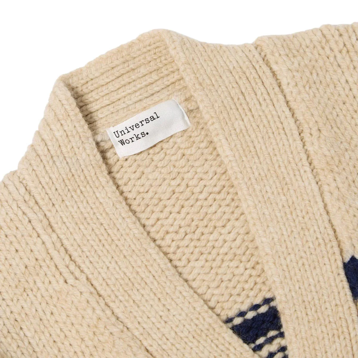 Universal Works Langdale Chunky Stripe Wool Cardigan Sand - Image 4