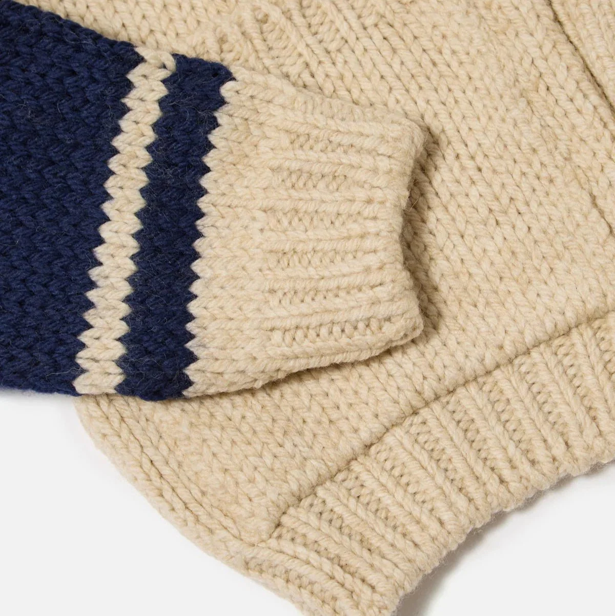 Universal Works Langdale Chunky Stripe Wool Cardigan Sand - Image 5
