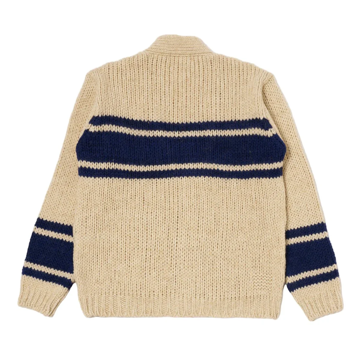 Universal Works Langdale Chunky Stripe Wool Cardigan Sand - Image 7