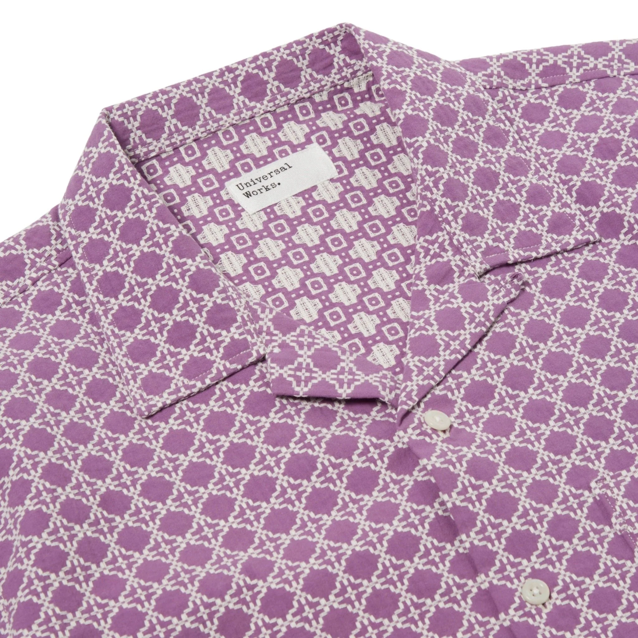 Universal Works Road Shirt In Woven Tile Design Lilac - Image 2