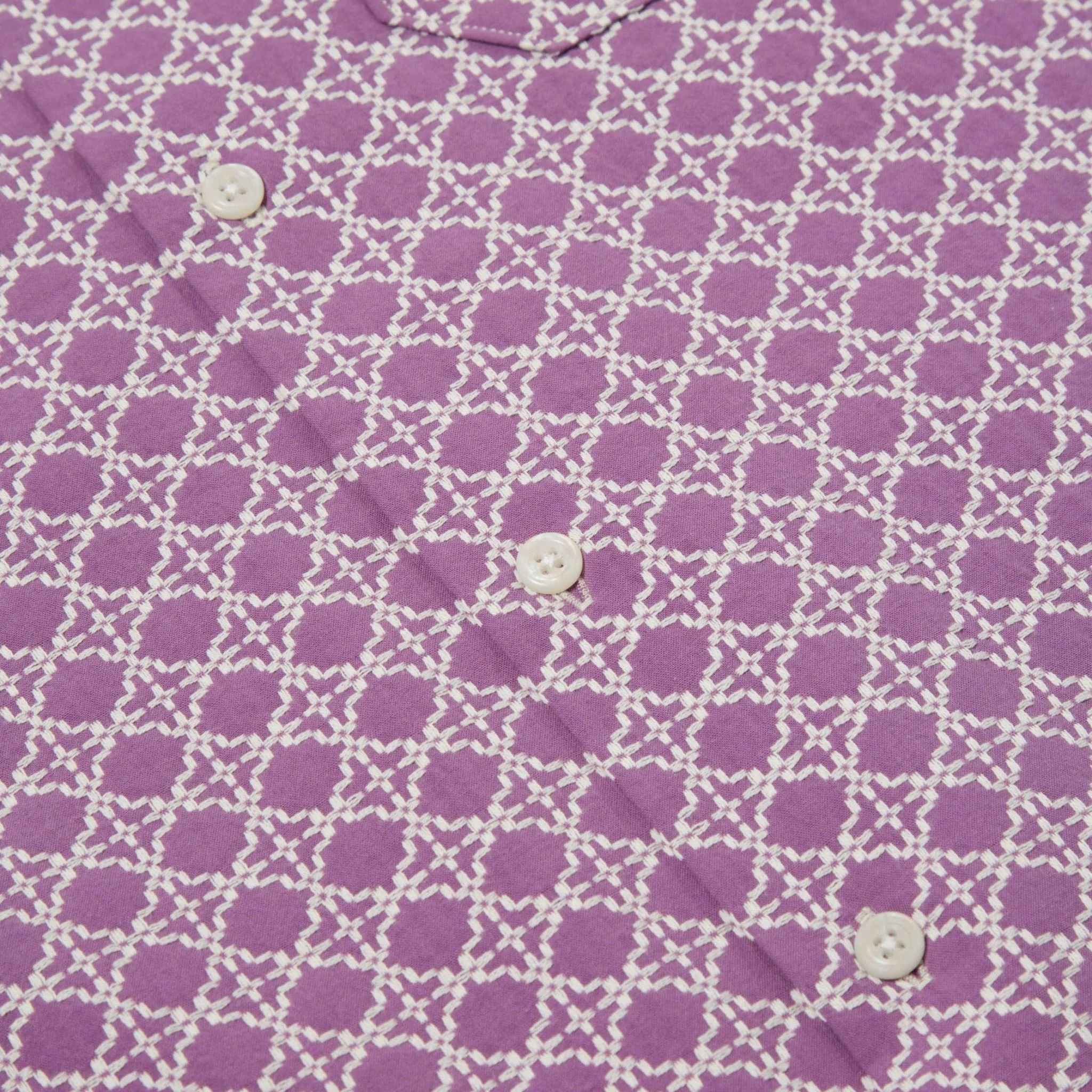 Universal Works Road Shirt In Woven Tile Design Lilac - Image 3