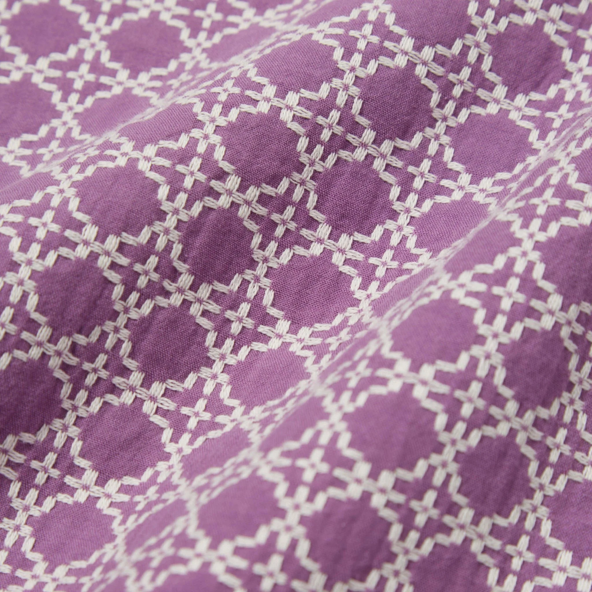 Universal Works Road Shirt In Woven Tile Design Lilac - Image 5