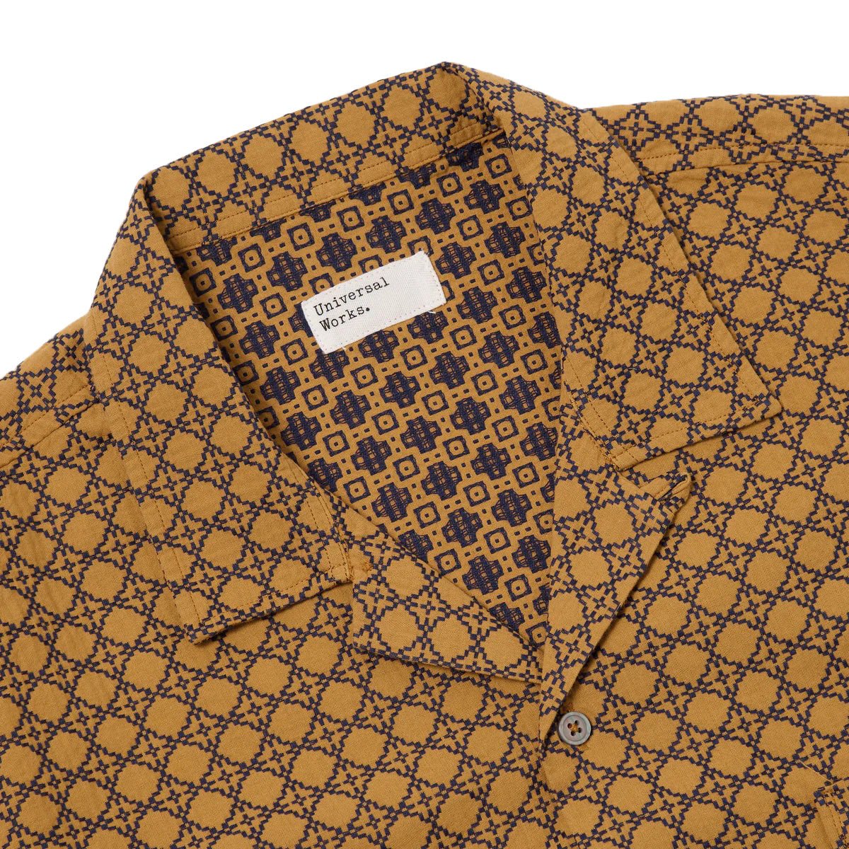 Universal Works Road Shirt Rhodes Cotton Gold / Navy - Image 2