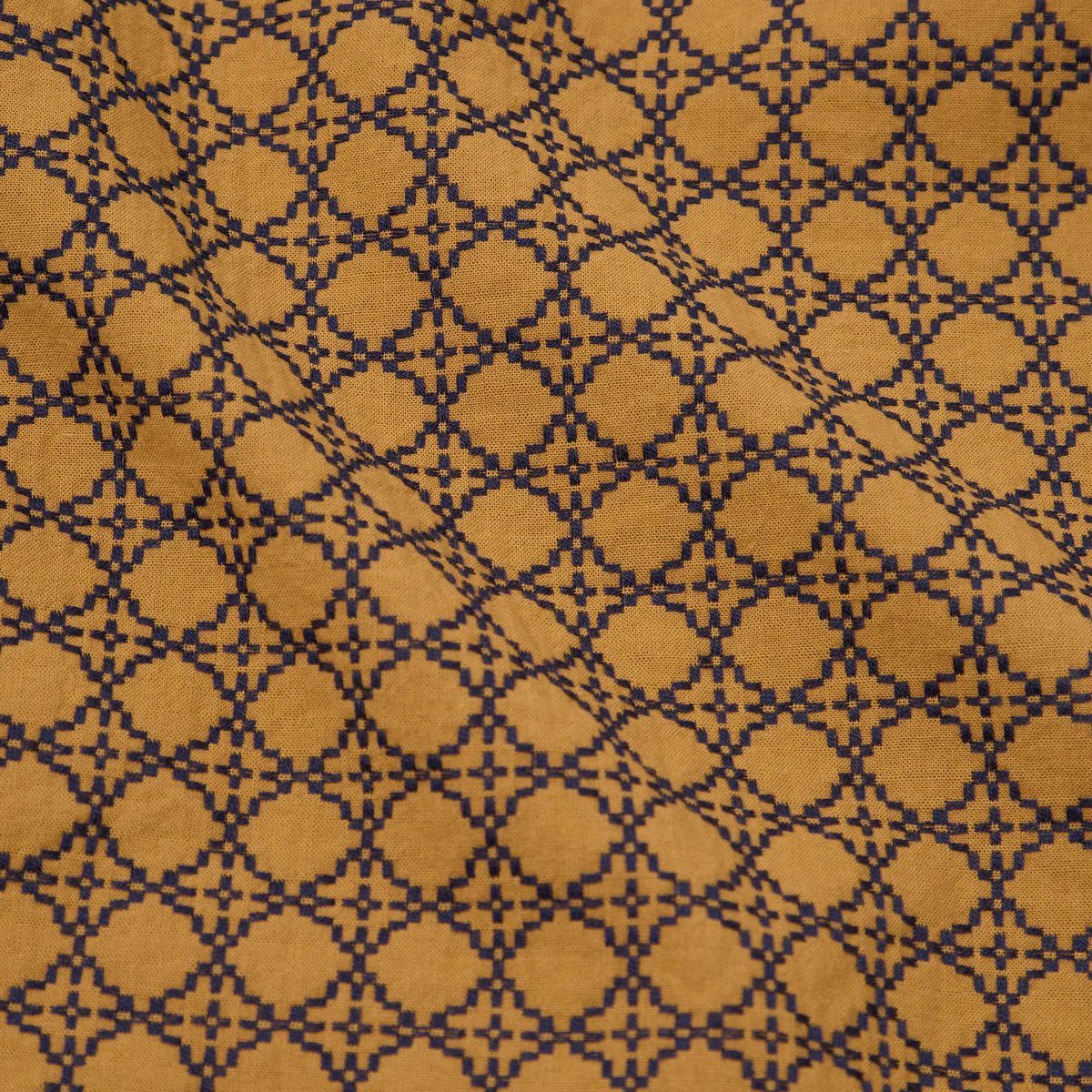 Universal Works Road Shirt Rhodes Cotton Gold / Navy - Image 3