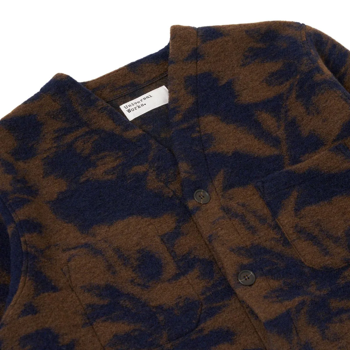Universal Works Studio Fleece Cardigan Navy/Brown - Image 2