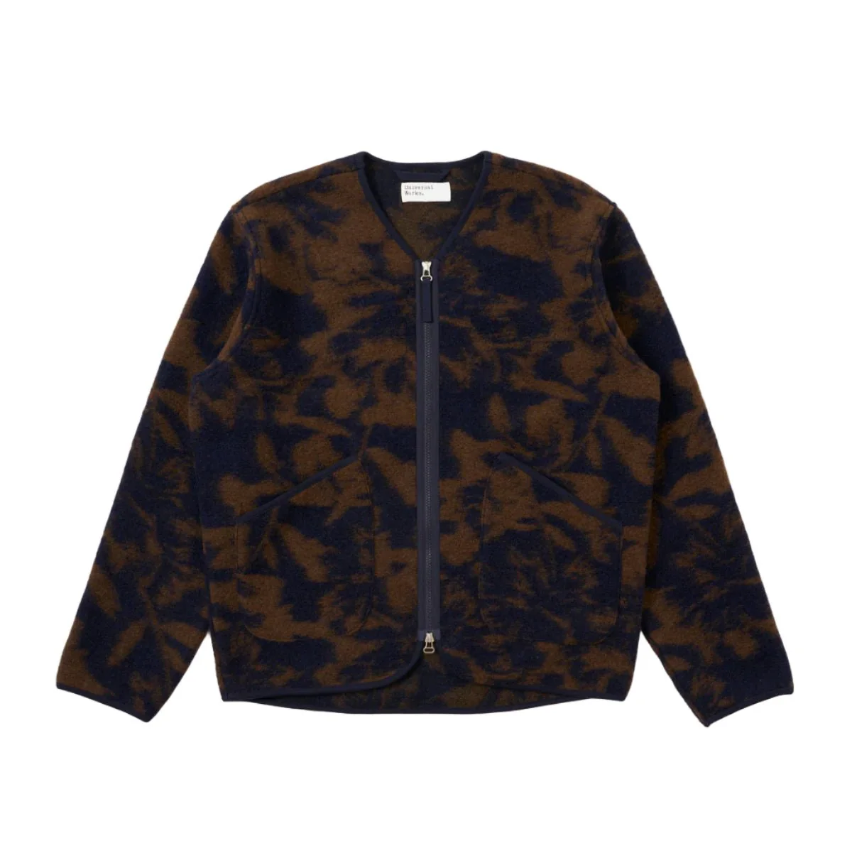 Universal Works Zip Liner Jacket Studio Fleece Navy/Brown