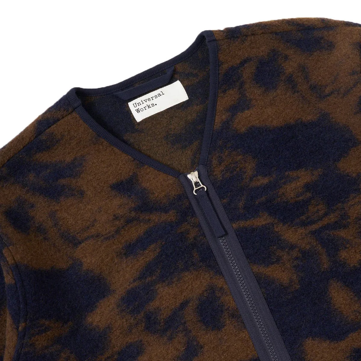 Universal Works Zip Liner Jacket Studio Fleece Navy/Brown - Image 2