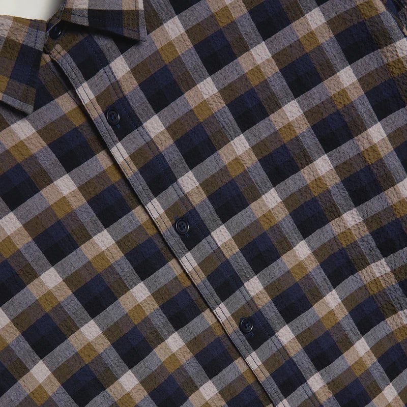 YMC BB Long Sleeve Seersucker Check Shirt Multi - Image 3