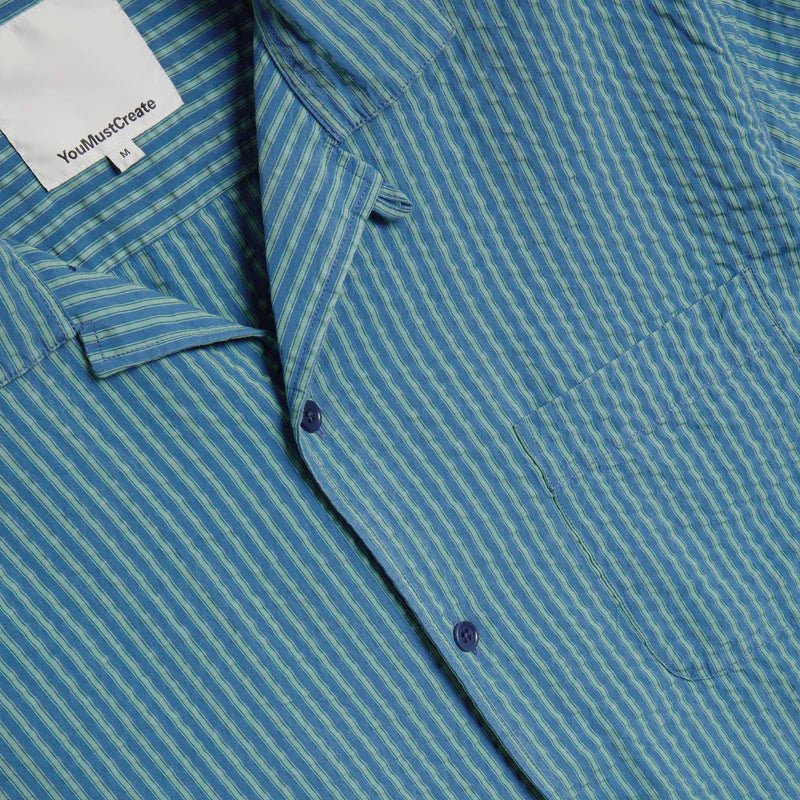 YMC Malick Stripe Shirt Blue / Green - Image 4